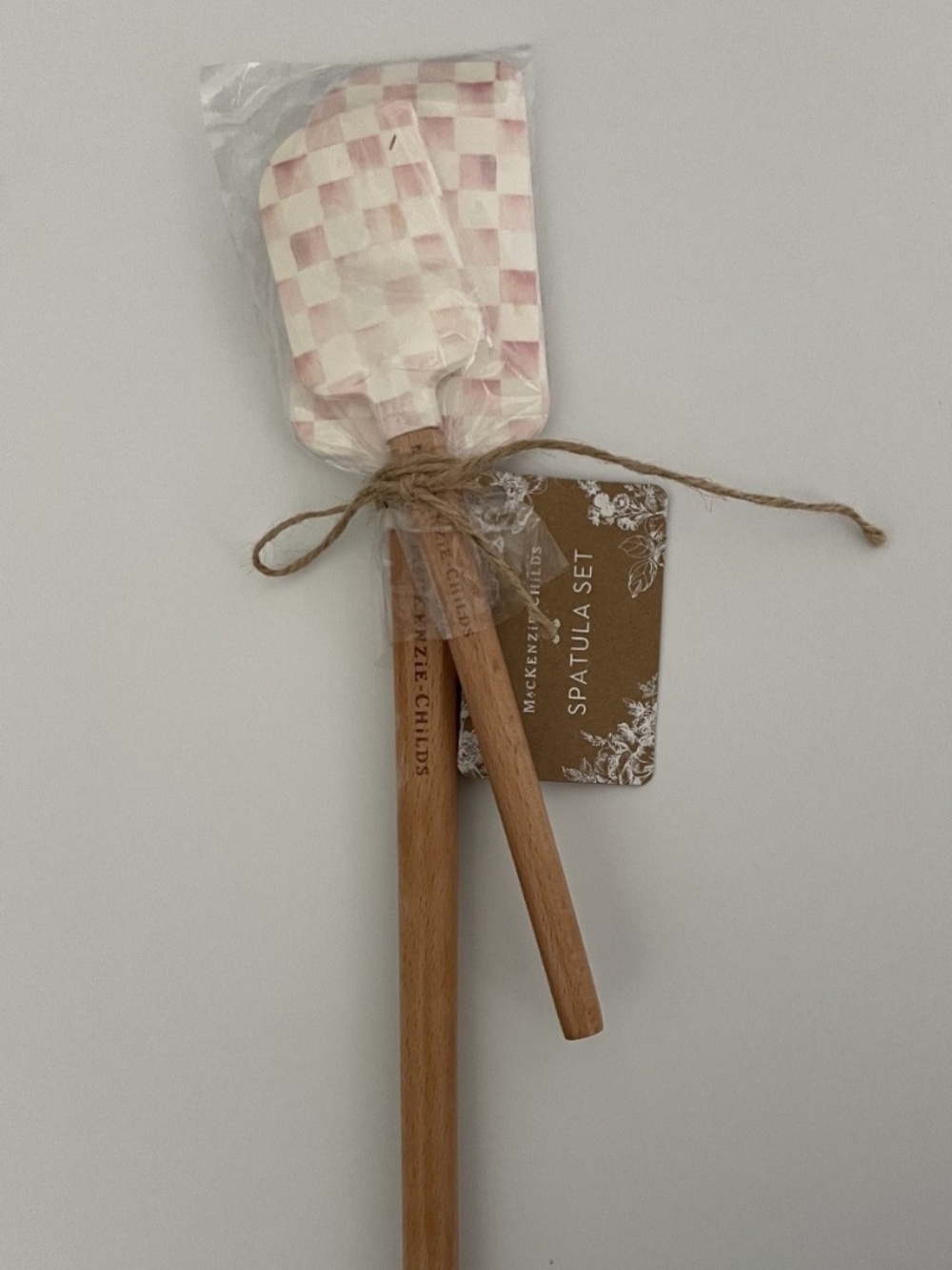 MacKenzie-Childs Pink Check Silicone Spatula Set of 2 NEW Kitchen Utensils